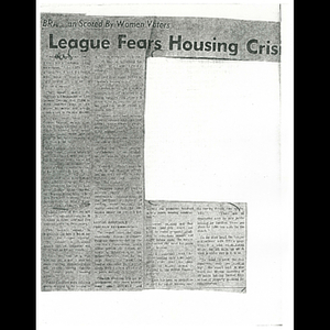 Photocopy of Boston Traveler article, League fears housing crisis