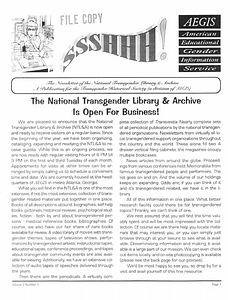 Ssshhh!: The Newsletter of the National Transgender Library & Archive Vol. 2 No. 1 (1995)