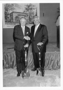 President David J. Sargent (1989-2010) and Dean John E. Fenton, Jr. (Law), with shovels at the Suffolk Univerity Law School groundbreaking ceremony (120 Tremont Street)