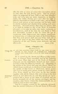 1786 Chap. 0014 An Act For Erecting That Part Of The Town Of Falmouth, In The County Of Cumberland, Commonly Called The Neck, Into A Town By The Name Of Portland.