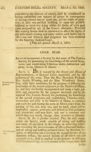 1808 Chap. 0093. An Act To Incorporate A Society By The Name Of The Eastern Society For Promoting The Knowledge Of The Sacred Scriptures, And Establishing Christian Order, Instruction And Piety, In The District Of Maine.