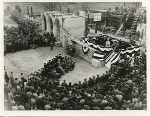 Lyons Hall exterior: blessing during construction