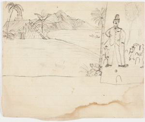 Drawings of tropical landscape and croquet game