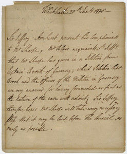 Jeffery Amherst letter to Joshua Sharpe, 1775 January 28