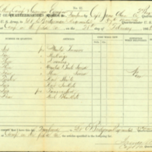 List of Clothing, Camp, & Garrison Equipage, February 1863, James Aborn