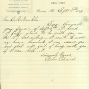 Letter from Oliver Edwards to B. R. Franklin, September 9, 1898