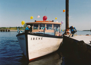 MV 'Irene,' our water taxi, decked out for a party