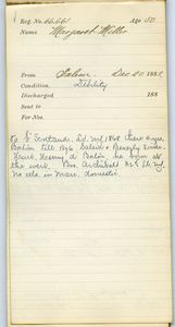 Tewksbury Almshouse Intake Record: Miller, Margaret