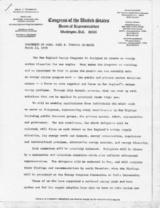 Statement of Paul E. Tsongas (D-MASS), March 13, 1978 concerning the New England Energy Congress