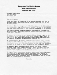 Unsigned letter to President Jimmy Carter about Helsinki Agreement