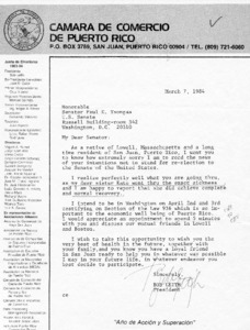 Letter from Bob Leith to Senator Paul E. Tsongas