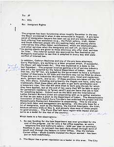 Memorandum from Henry C. Luthin about the Immigrant Rights Project and the city Law Department