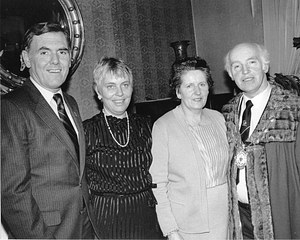 Mayor Raymond Flynn, Kathy Flynn, unknown woman, and Galway Mayor Michael Leahy