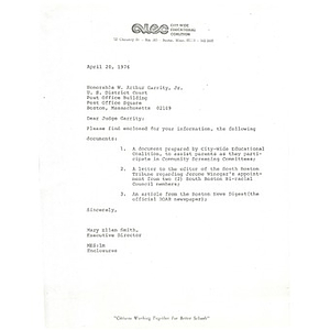 Letter, Judge Garrity, April 20, 1976.