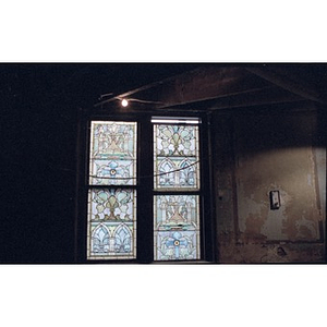 Stained glass windows in the future home of the Jorge Hernandez Cultural Center.