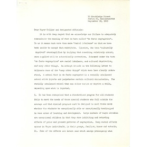 Charles A. Pinderhughes letter to Mayor Collins.