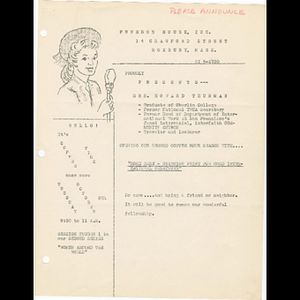 Flier announcing Freedom House Coffee Hour with Mrs. Howard Thurman