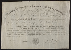 Harvard University diploma, 1849