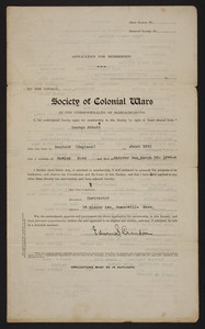Membership application to the Society of Colonial Wars