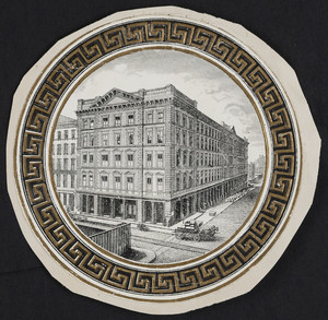 Label for an unidentified commercial building, location unknown, undated