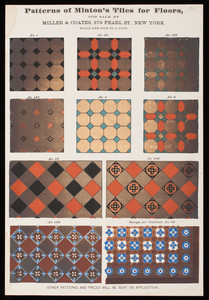 Patterns of Minton's Tiles for floors, for sale by Miller & Coates, 279 Pearl Street, New York, New York