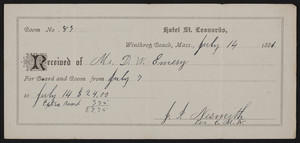 Receipt for the Hotel St. Leonards, Winthrop Beach, Mass., dated July 14, 1881