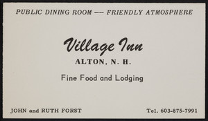 Trade card for the Village Inn, Alton, New Hampshire, undated