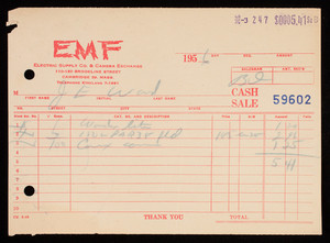 Billhead 59602, December 3, 1956, EMF Electric Supply Co. & Camera Exchange, 110-120 Brookline Street, Cambridge, Mass.