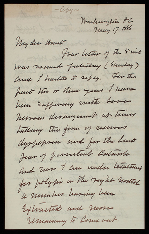 Thomas Lincoln Casey to Hunt, May 17, 1886, copy