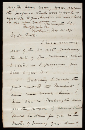 Thomas Lincoln Casey to General Silas Casey, November 30, 1871
