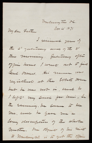 Thomas Lincoln Casey to General Silas Casey, November 4, 1871
