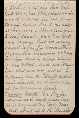 Thomas Lincoln Casey Notebook, October 1890-December 1890, 64, war + gave him some