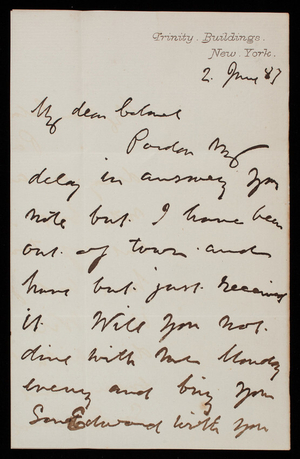 Charles Haight to Thomas Lincoln Casey, June 2, 1887