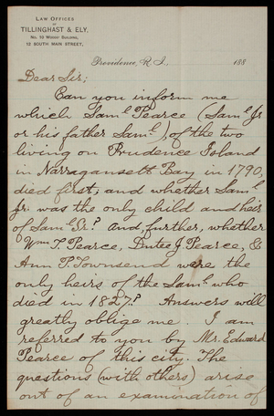 Charles N. Harrington to Thomas Lincoln Casey, February 1, 1883