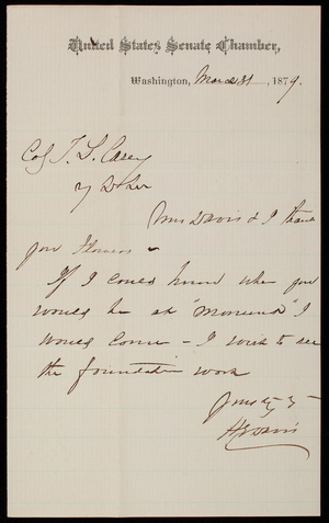 Senator [Henry] L. Dawes to Thomas Lincoln Casey, March 31, 1879