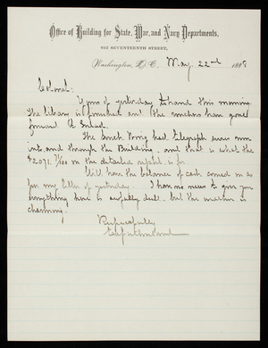 Ed. Sutherland to Thomas Lincoln Casey, May 22, 1888