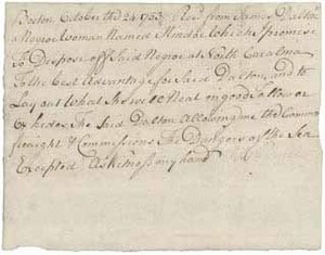 Receipt and agreement from James Dalton and signed by Thomas Prince relating to Mindoe (a slave), 24 October 1753