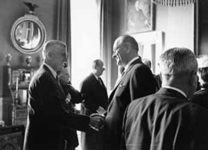 Leverett Saltonstall and Lyndon Johnson at the White House