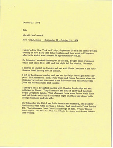 Memorandum from Mark H. McCormack to travel file