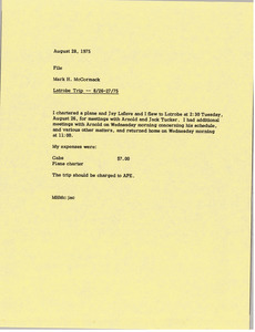 Memorandum from Mark H. McCormack to travel file