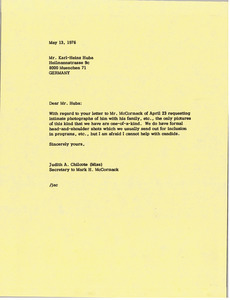 Letter from Judy A. Chilcote to Karl-Heinz Huba