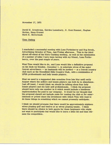 Memorandum from Mark H. McCormack to David M. Armstrong, Gordon Lazenbury, H. Kent Stanner, Hughes Norton and Hans Kramer