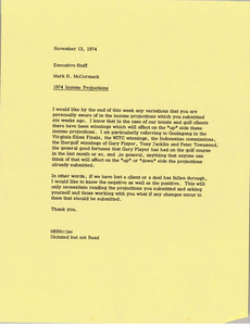 Memorandum from Mark H. McCormack to executive staff