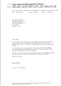 Letter from Judy Stott to Brian Murphy