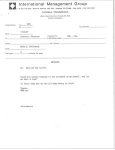 Fax from Mark H. McCormack to Alastair Johnston