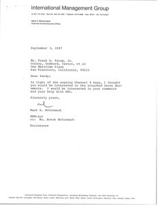 Letter from Mark H. McCormack to Frank D. Tatum Jr.