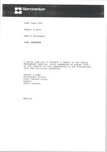 Memorandum from Mark H. McCormack to Robert D. Kain