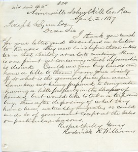 Letter from Roderick R. Williams to Joseph Lyman