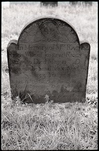 Gravestone of Rachel Riggs (1778), died of smallpox, Old Derby Uptown Burying Ground