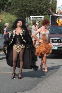 Parade marcher dressed like Diana Ross : Provincetown Carnival parade